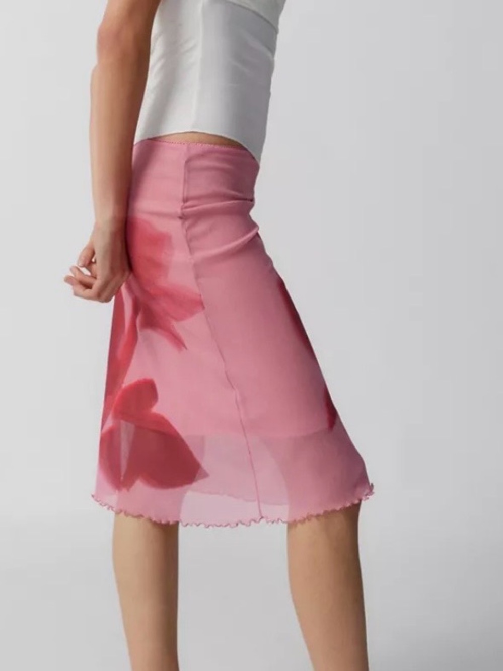 Urban Outfitters Sheer Pink Red Floral Skirt
